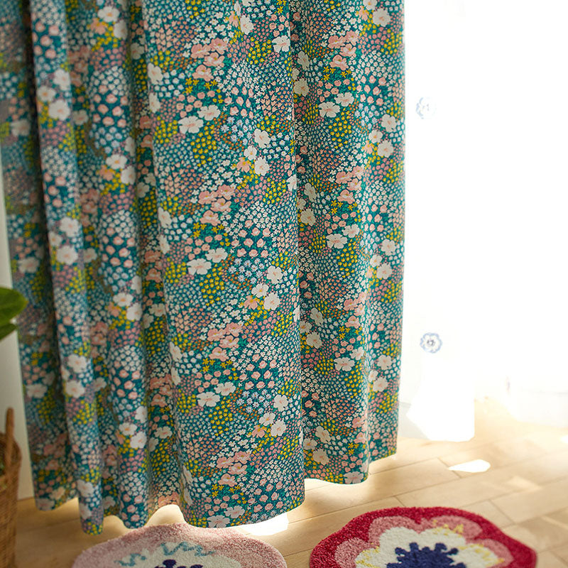 【サイズオーダー】水彩画で描かれたお花畑がお部屋を彩る北欧デザイン遮光2級カーテン 1枚入り