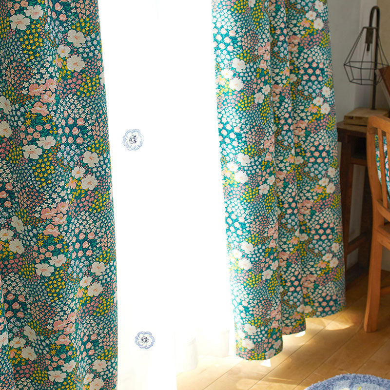 【サイズオーダー】水彩画で描かれたお花畑がお部屋を彩る北欧デザイン遮光2級カーテン 1枚入り