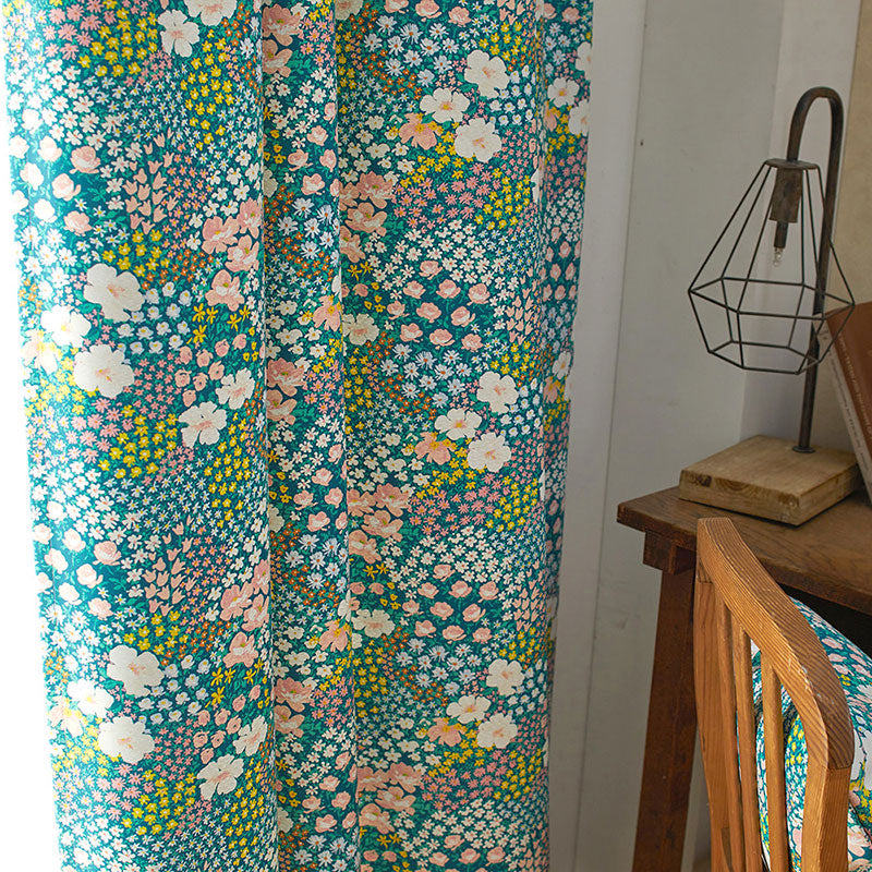 【サイズオーダー】水彩画で描かれたお花畑がお部屋を彩る北欧デザイン遮光2級カーテン 1枚入り