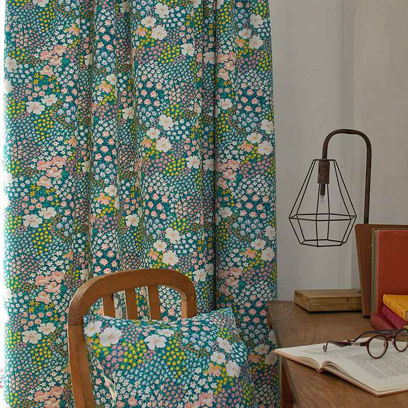 【サイズオーダー】水彩画で描かれたお花畑がお部屋を彩る北欧デザイン遮光2級カーテン 1枚入り