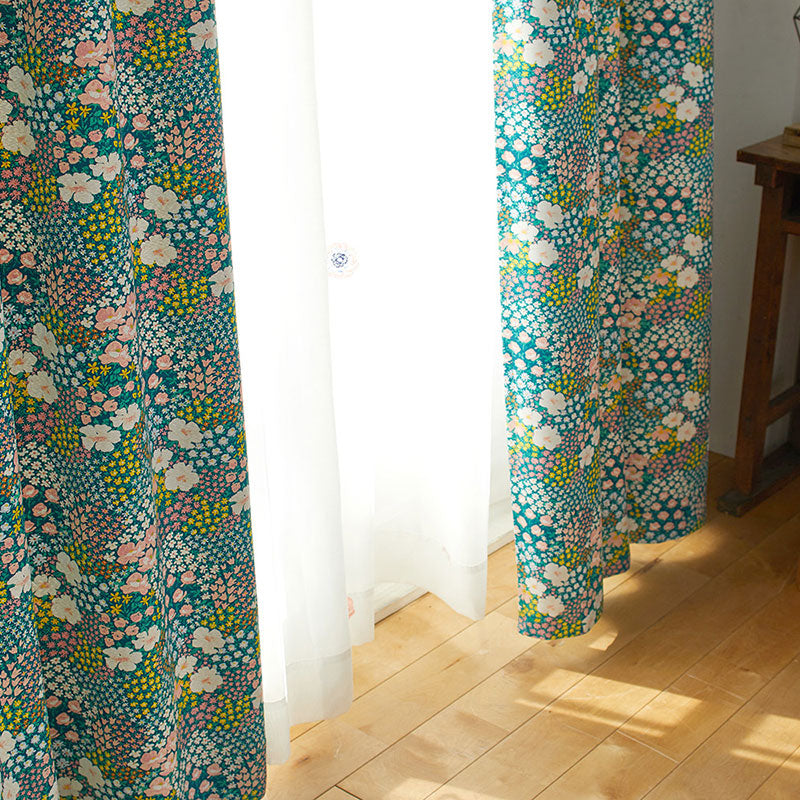 【サイズオーダー】水彩画で描かれたお花畑がお部屋を彩る北欧デザイン遮光2級カーテン 1枚入り