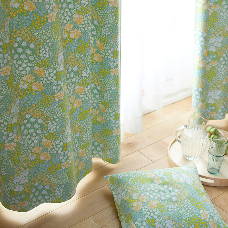 【サイズオーダー】水彩画で描かれたお花畑がお部屋を彩る北欧デザイン遮光2級カーテン 1枚入り