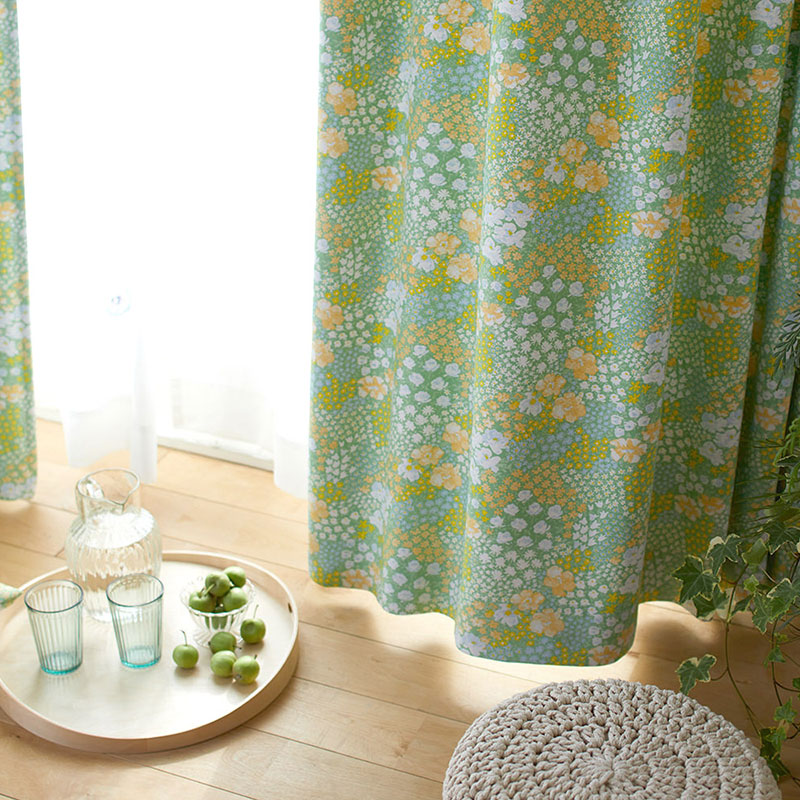 【サイズオーダー】水彩画で描かれたお花畑がお部屋を彩る北欧デザイン遮光2級カーテン 1枚入り