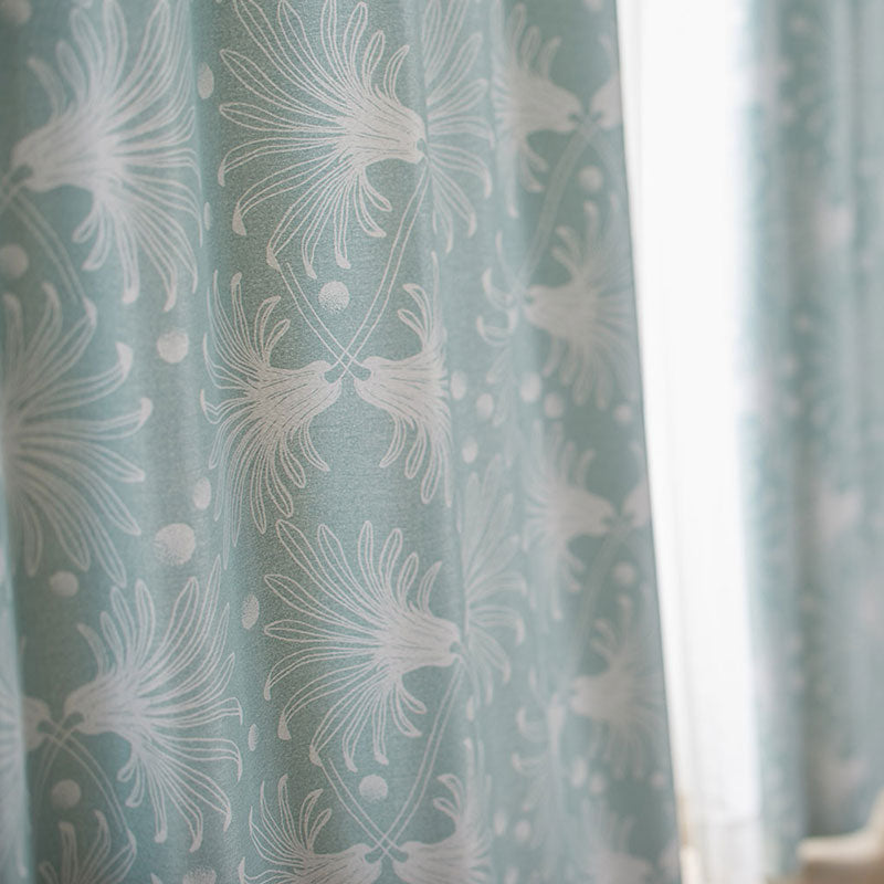 【サイズオーダー】ガーベラの花が交差したパターンが北欧テイストのデザイン遮光2級カーテン 1枚入り