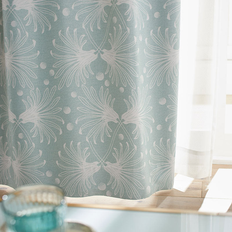 【サイズオーダー】ガーベラの花が交差したパターンが北欧テイストのデザイン遮光2級カーテン 1枚入り