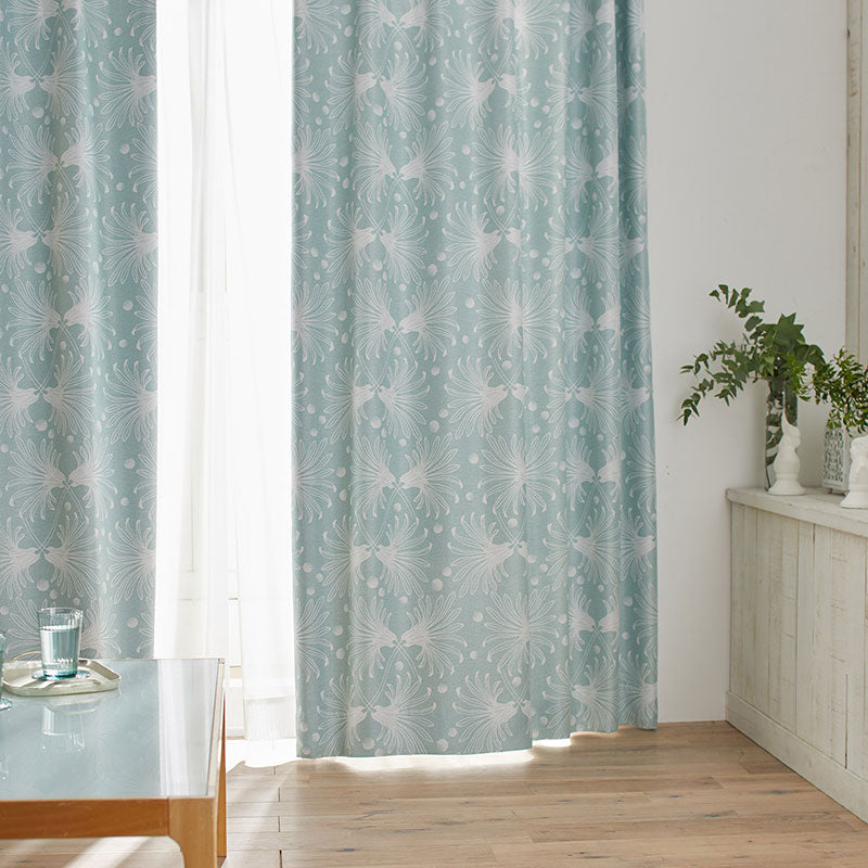 【サイズオーダー】ガーベラの花が交差したパターンが北欧テイストのデザイン遮光2級カーテン 1枚入り