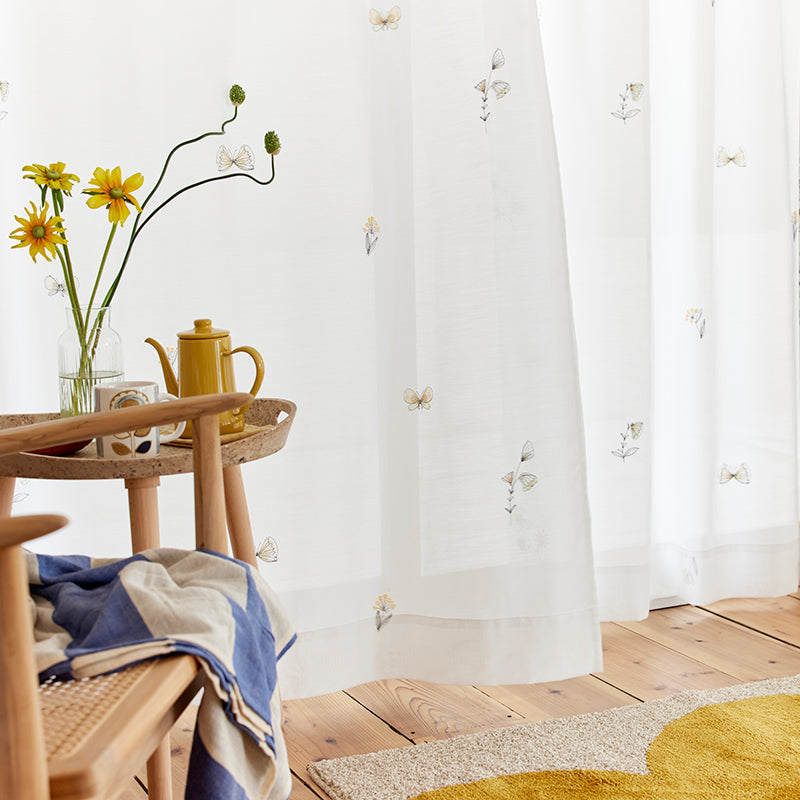 【サイズオーダー】道ばたに咲いている草花をデザインしたレースカーテン 1枚入り