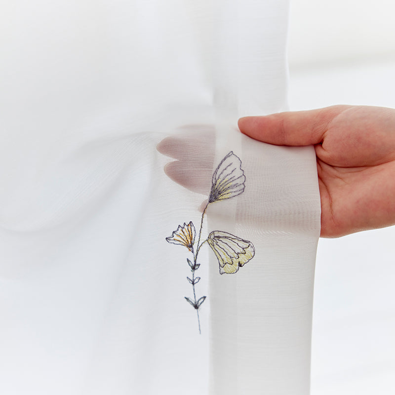 【サイズオーダー】道ばたに咲いている草花をデザインしたレースカーテン 1枚入り