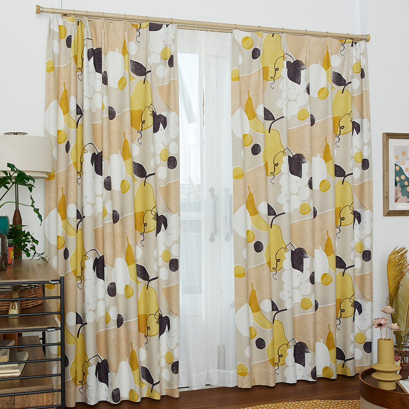 【サイズオーダー】レトロポスターからインスピレーションを受けたフルーツ柄遮光2級カーテン 1枚入り