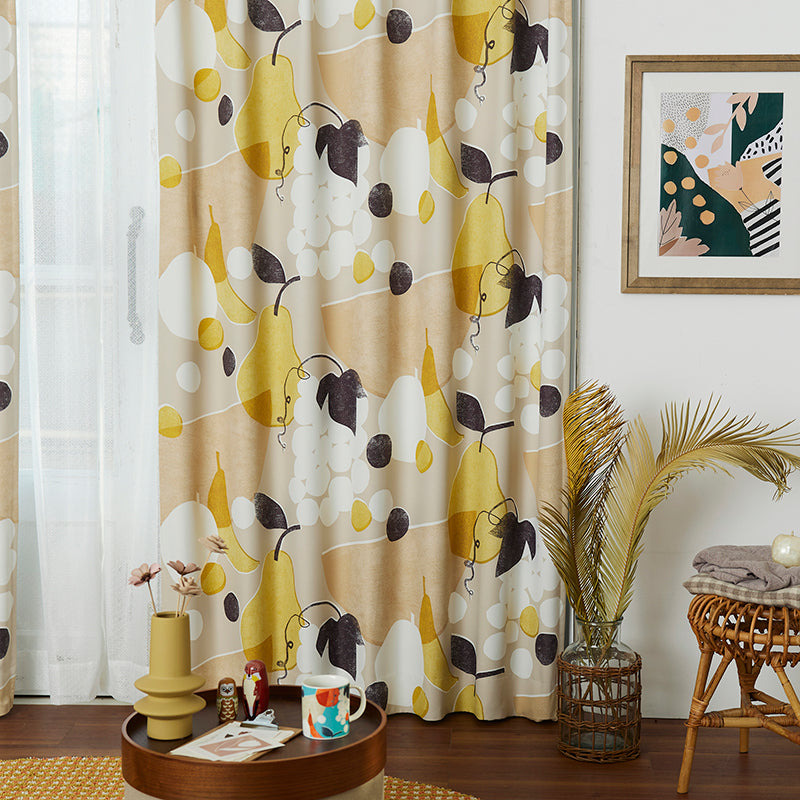 【サイズオーダー】レトロポスターからインスピレーションを受けたフルーツ柄遮光2級カーテン 1枚入り