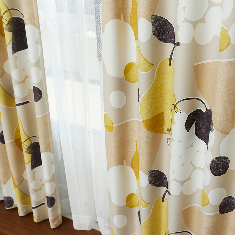 【サイズオーダー】レトロポスターからインスピレーションを受けたフルーツ柄遮光2級カーテン 1枚入り