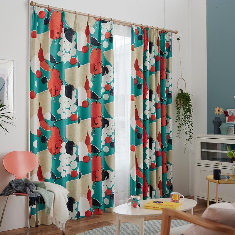 【サイズオーダー】レトロポスターからインスピレーションを受けたフルーツ柄遮光2級カーテン 1枚入り