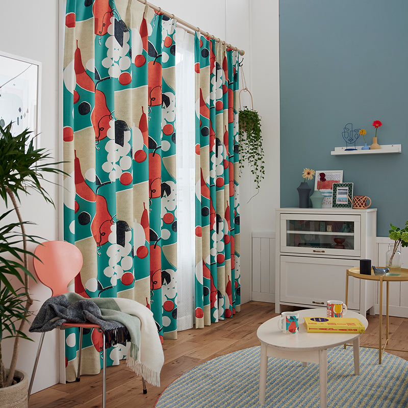 【サイズオーダー】レトロポスターからインスピレーションを受けたフルーツ柄遮光2級カーテン 1枚入り