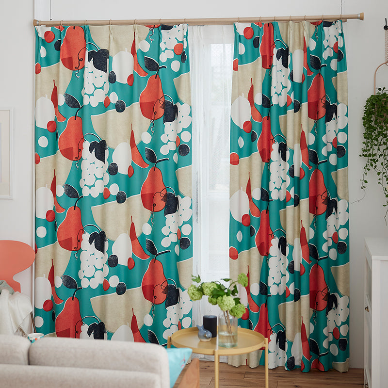 【サイズオーダー】レトロポスターからインスピレーションを受けたフルーツ柄遮光2級カーテン 1枚入り