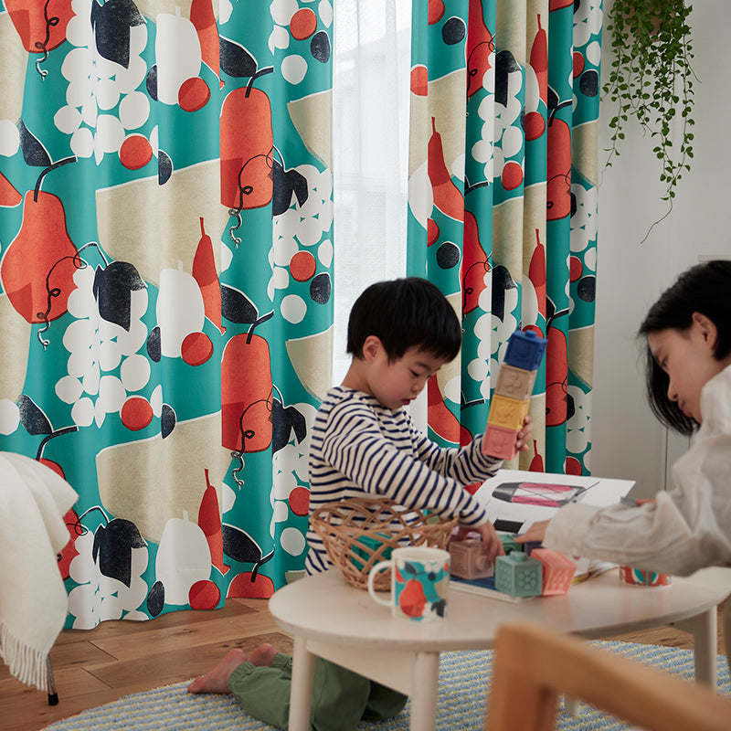 【サイズオーダー】レトロポスターからインスピレーションを受けたフルーツ柄遮光2級カーテン 1枚入り