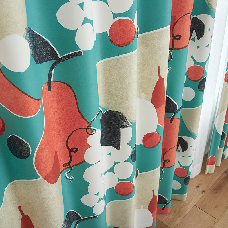 【サイズオーダー】レトロポスターからインスピレーションを受けたフルーツ柄遮光2級カーテン 1枚入り