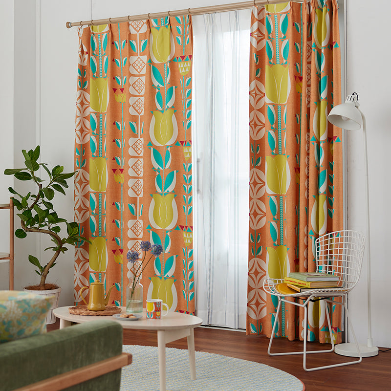 【サイズオーダー】チューリップ柄にペンギンが隠れている可愛いデザイン遮光3級カーテン 1枚入り