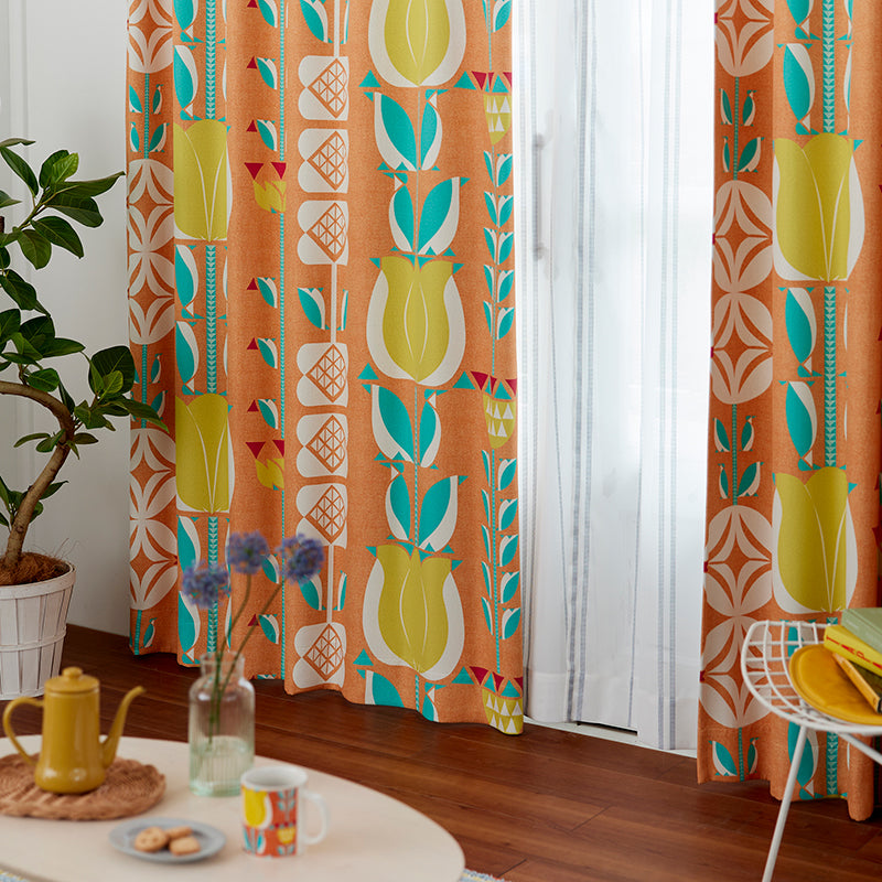 【サイズオーダー】チューリップ柄にペンギンが隠れている可愛いデザイン遮光3級カーテン 1枚入り