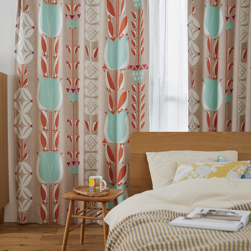 【サイズオーダー】チューリップ柄にペンギンが隠れている可愛いデザイン遮光3級カーテン 1枚入り