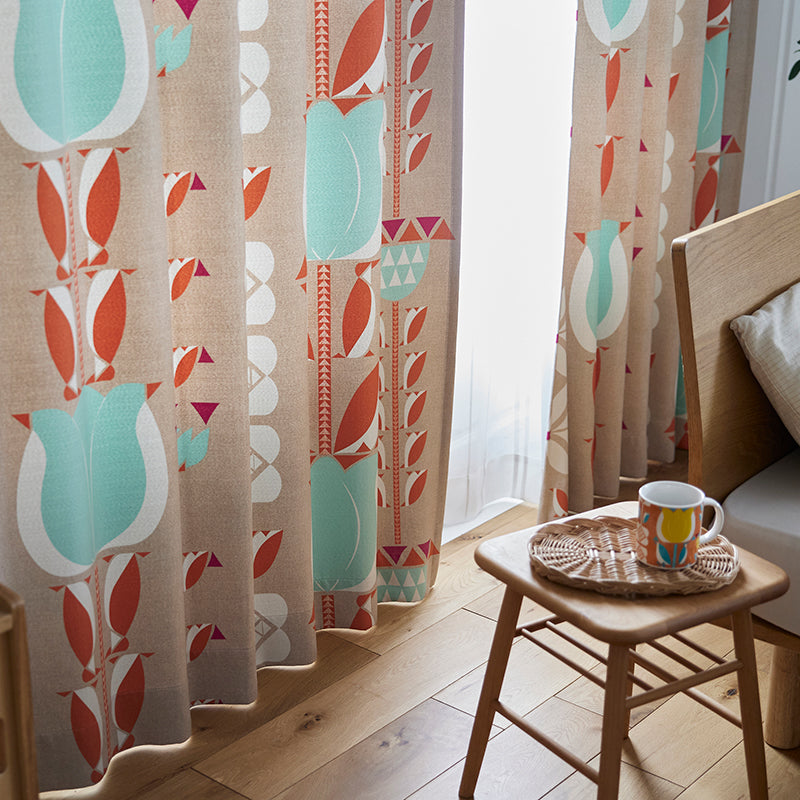 【サイズオーダー】チューリップ柄にペンギンが隠れている可愛いデザイン遮光3級カーテン 1枚入り