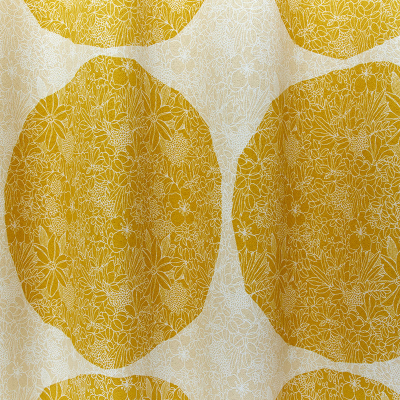 【サイズオーダー】キャッチーなビッグドット柄に植物を描いた優しい印象の遮光カーテン 1枚入り