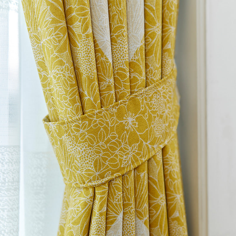 【サイズオーダー】キャッチーなビッグドット柄に植物を描いた優しい印象の遮光カーテン 1枚入り