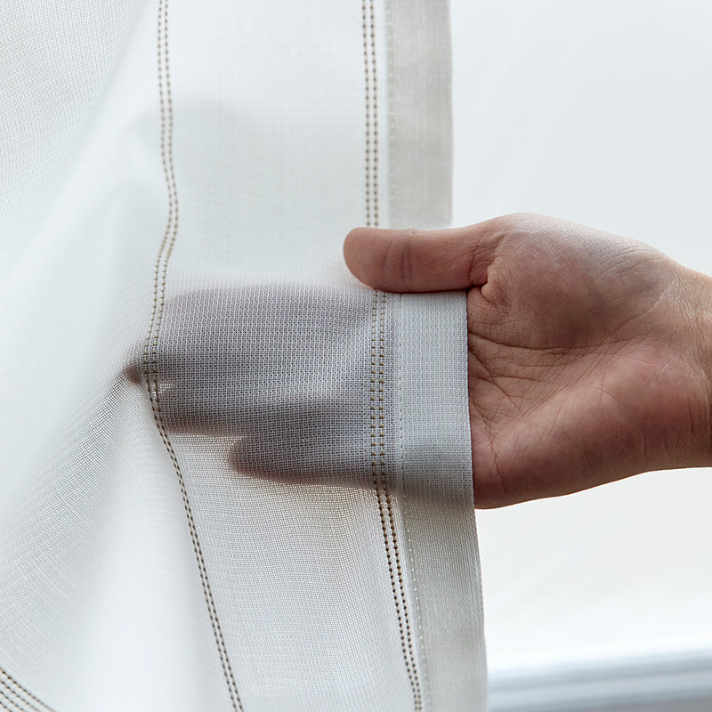 【サイズオーダー】刺し子調のストライプでクラフト感のあるレースカーテン 1枚入り