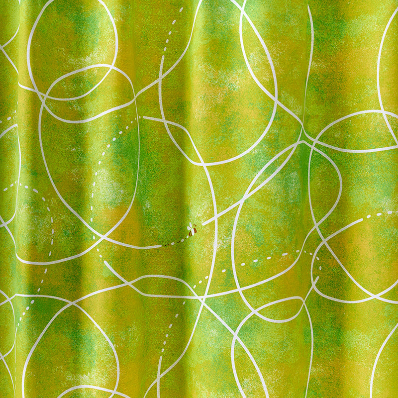 【サイズオーダー】水彩調の花畑で飛び回る愛らしいミツバチの遮光カーテン 1枚入り