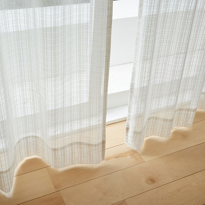 【サイズオーダー】ラミー調の細糸を編み込んだナチュラルなストライプ柄レースカーテン