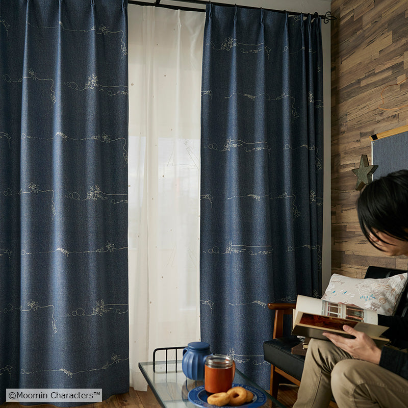 MOOMIN デニムボーダー 遮光2級カーテン 1枚入り