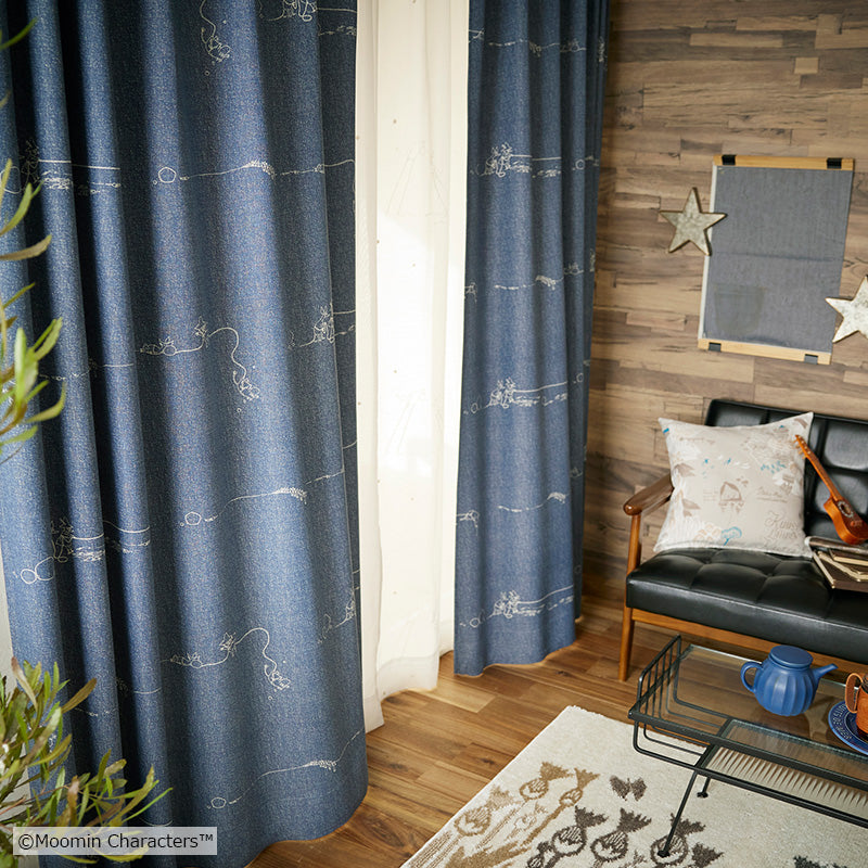 MOOMIN デニムボーダー 遮光2級カーテン 1枚入り