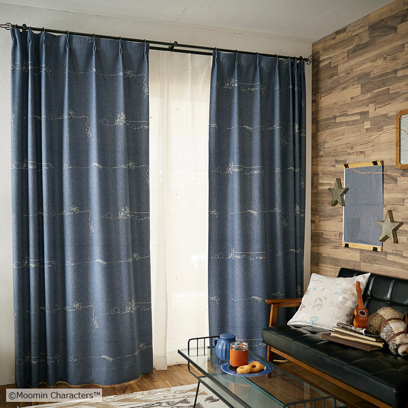 MOOMIN デニムボーダー 遮光2級カーテン 1枚入り