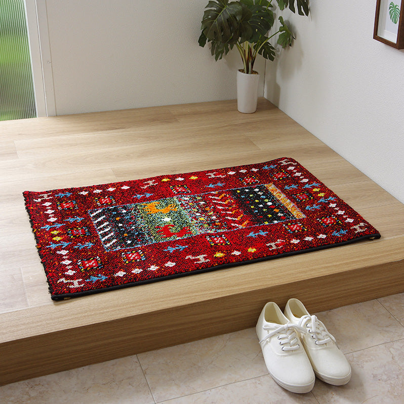 ギャッベ柄デザインの玄関マット トルコ製ウィルトン織り玄関マット イビサ
