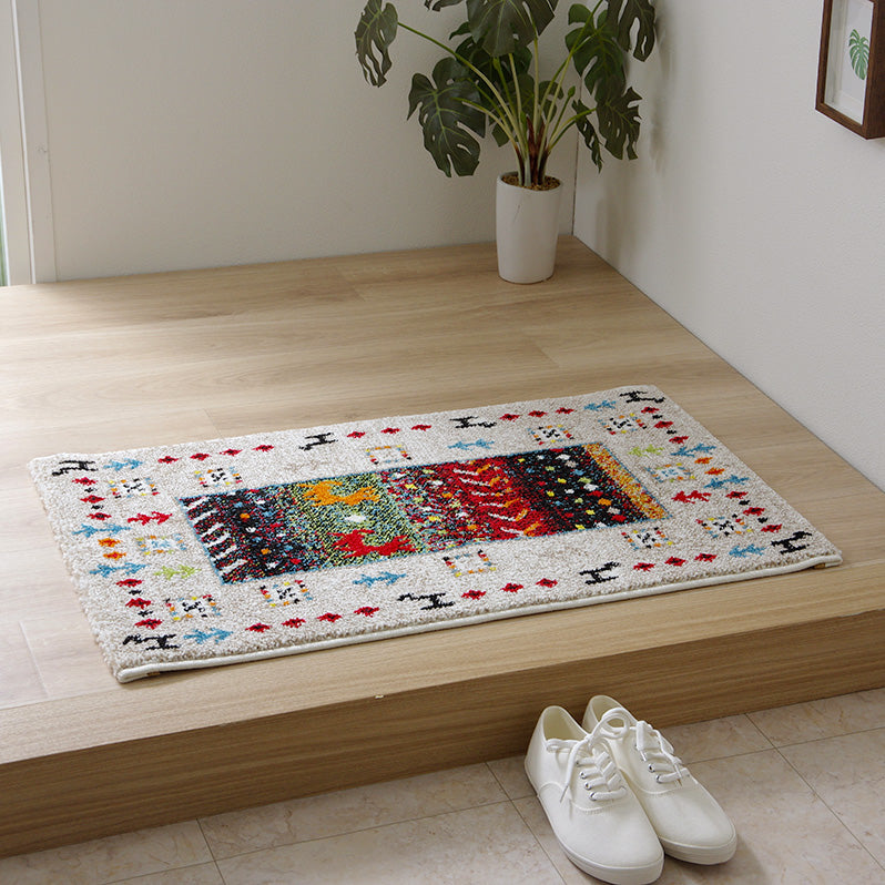 ギャッベ柄デザインの玄関マット トルコ製ウィルトン織り玄関マット イビサ