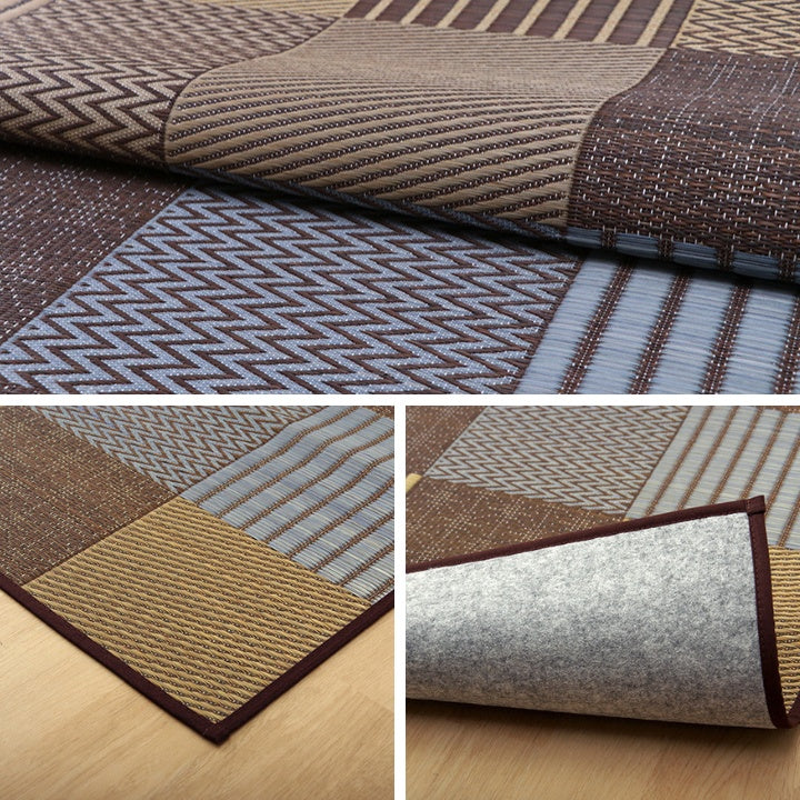 パッチワーク風のい草カーペット 京刺子 江戸間サイズ 裏貼り