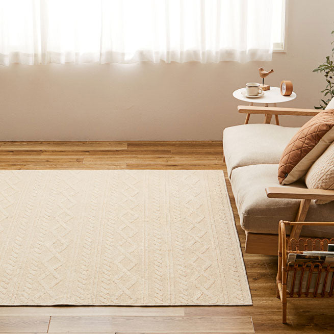 綿100%の洗えるケーブルニット柄ラグ 国産高機能ラグ ナチュール