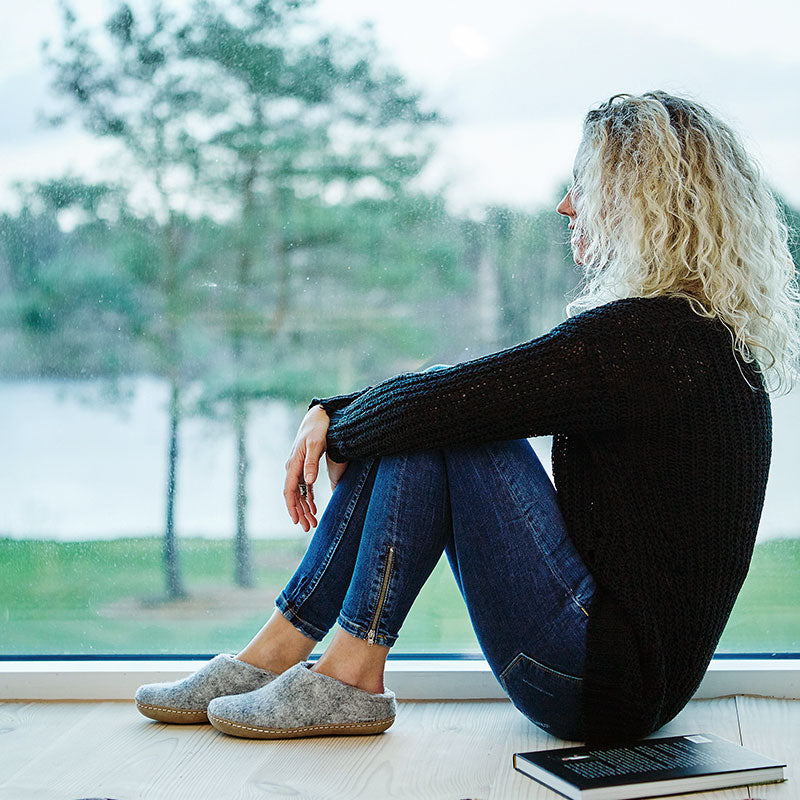 glerups SLIP-ON WITH LEATHER SOLE - スリッポン ルームシューズ