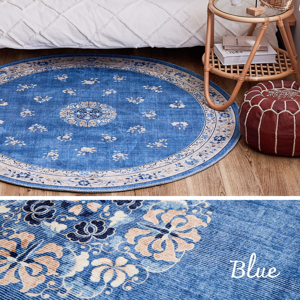 シノワズリデザインのプリントラグ 短毛でやわらかくオールシーズン快適 ミュゲ