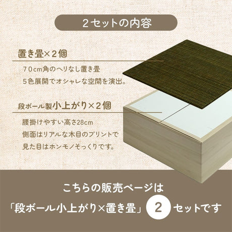 組み立て式のダンボール製小上がりと置き畳のセット 70×70×29.5cm(2セット：置き畳×2・小上がり×2)