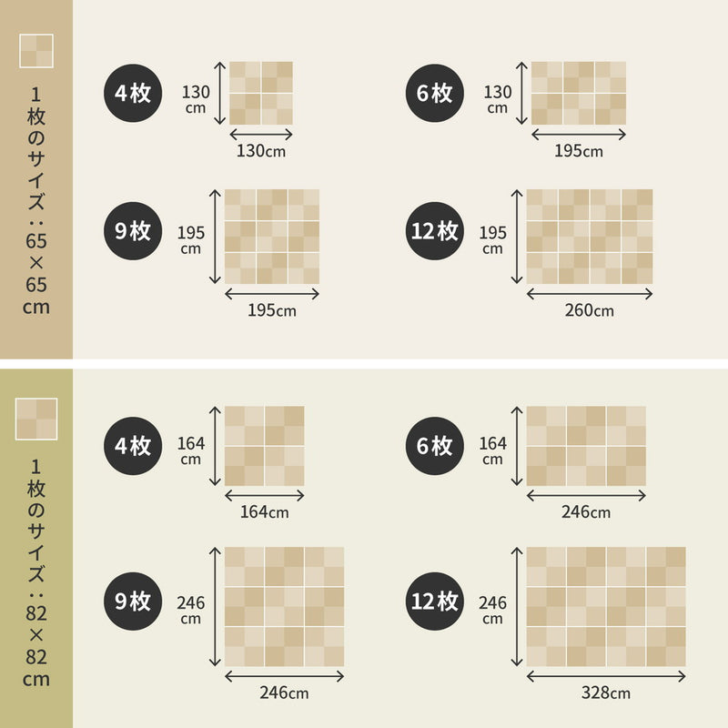 水や汚れに強い置き畳 キッズ向けのプレイマットからシニアのお昼寝 市松模様 同色セット 約65×65×2.5cm