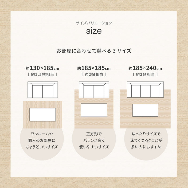 綿100％の洗えるケーブルニット柄ラグ 国産高機能ラグ ナチュール