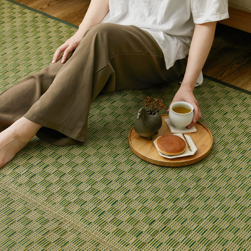 敷き詰めサイズのござカーペット 若月 本間サイズ 濃いめの染めい草を使った和モダン 上敷き  裏貼りなし