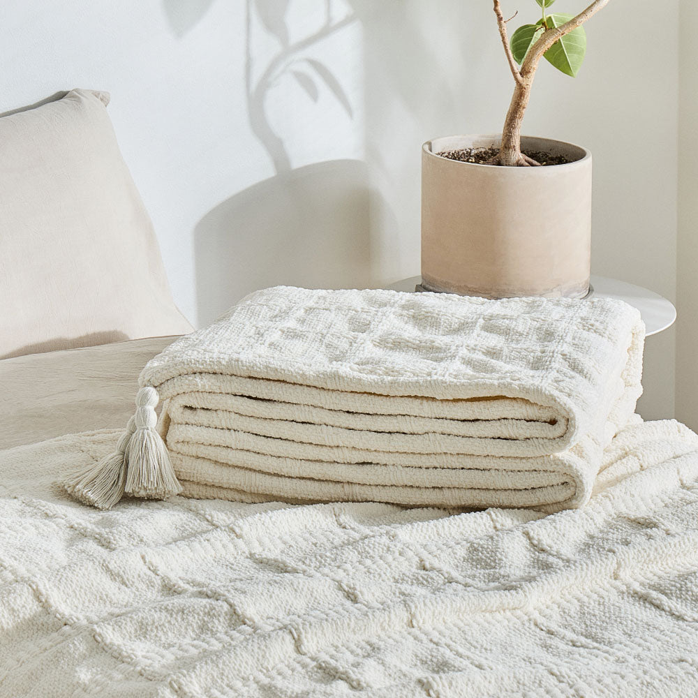 くつろぎ時間を心地よく彩るニットスローケット シングル～ダブル