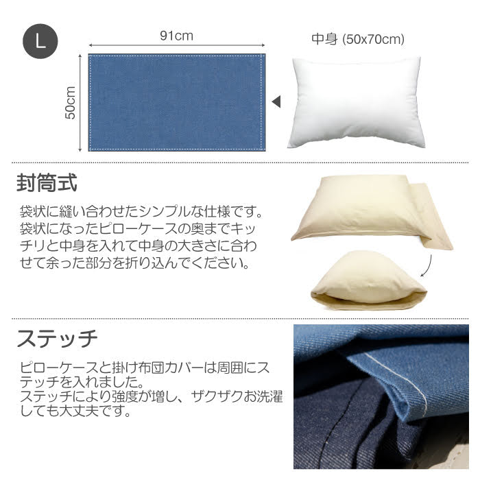 やさしいソフトなデニム枕カバー ライトデニム 2枚セット【Fab the Home】
