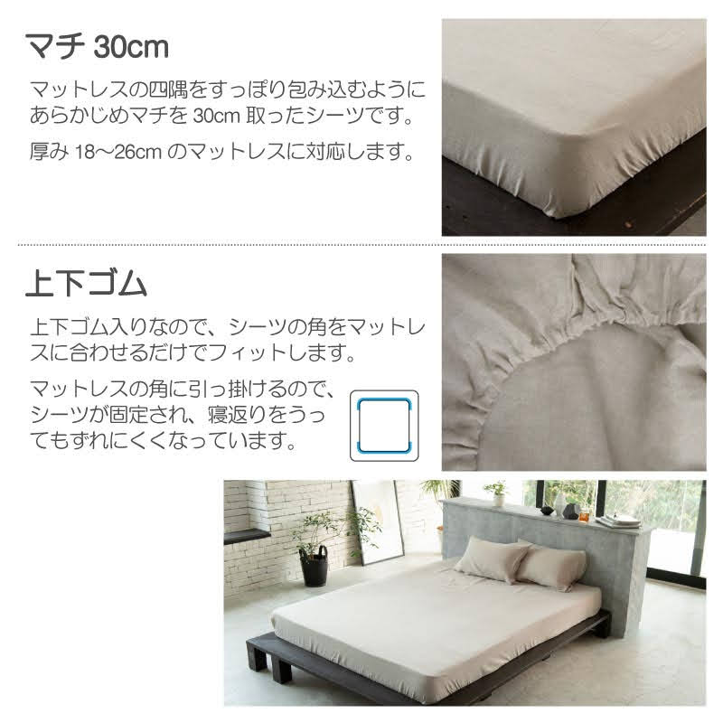上質なリネン麻のボックスシーツ ファインリネン ワンウォッシュ ワイドキング【Fab the Home】