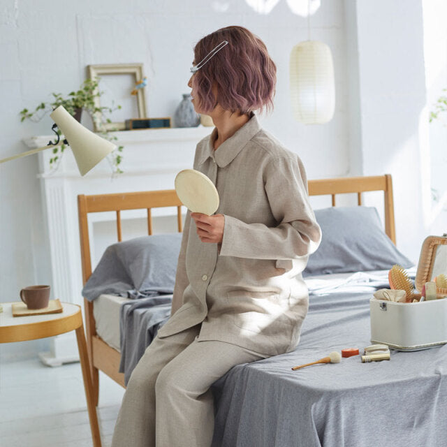 上質なリネン麻のレディースパジャマ上下セット ファインリネン ワンウォッシュ【Fab the Home】