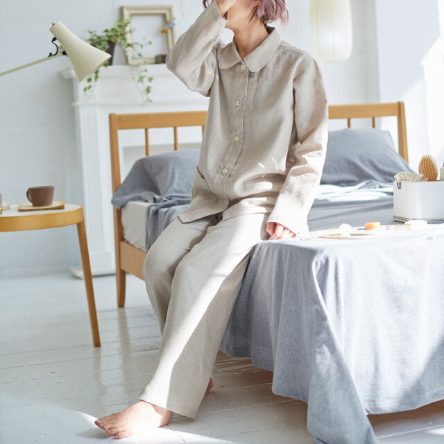 上質なリネン麻のレディースパジャマ上下セット ファインリネン ワンウォッシュ【Fab the Home】
