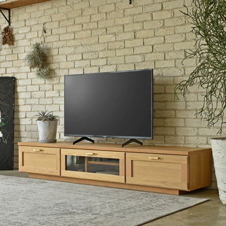 テレビボード 幅180cm オーク無垢材×真鍮ハンドルのローボード