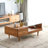 リビングテーブル 見せる収納と隠す収納でリビングすっきり 木の表情を楽しむセンターテーブル