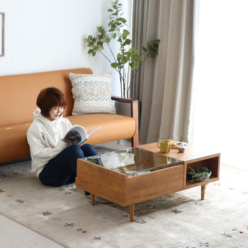リビングテーブル 見せる収納と隠す収納でリビングすっきり 木の表情を楽しむセンターテーブル